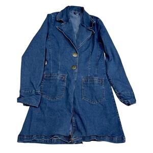 Y2K Denim Stretchy Long Coat 2000s Paris Hilton 6-8 Smalll/Medium
